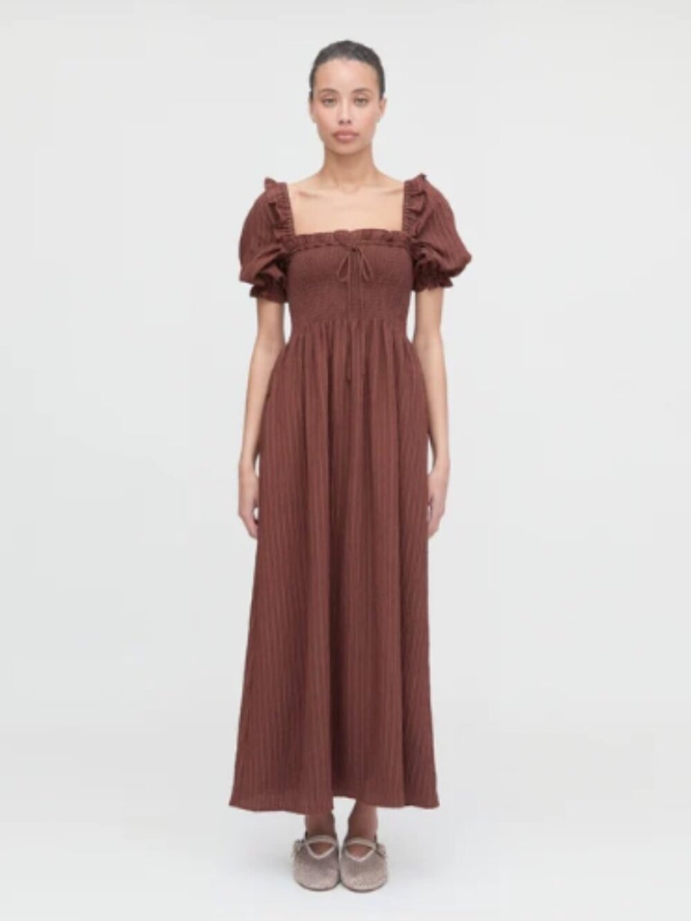 The Scarlett Nap Dress - Chocolate Tonal Seersucker